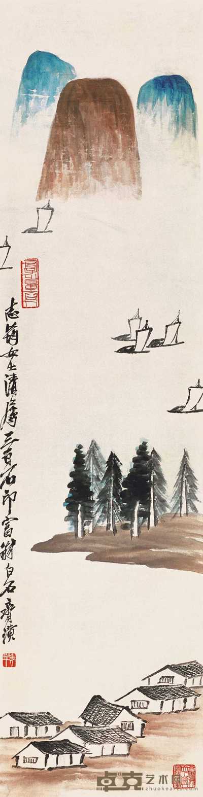 齐白石 风帆远影 立轴 134×34cm